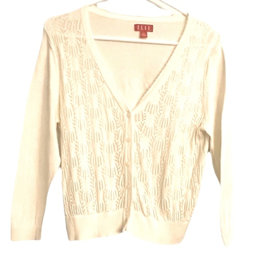 Elle Cream Color, Women’s Long Sleeve, Cardigan Size Medium